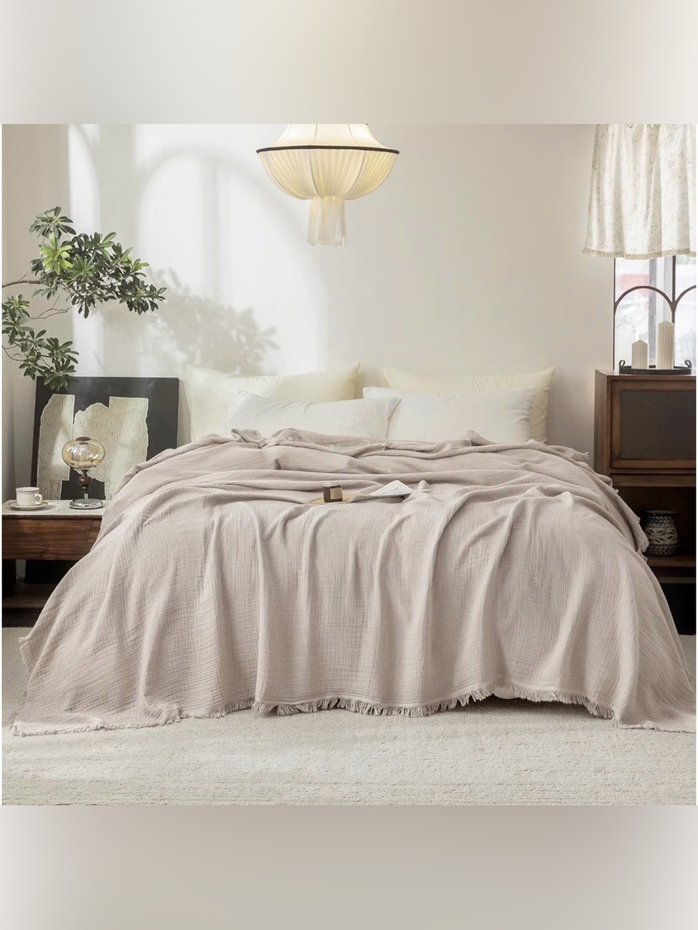 NWT - FOSSA Muslin Blanket 4-Layer 100% Cotton Gauze Blanket with Fringe 50"x60"